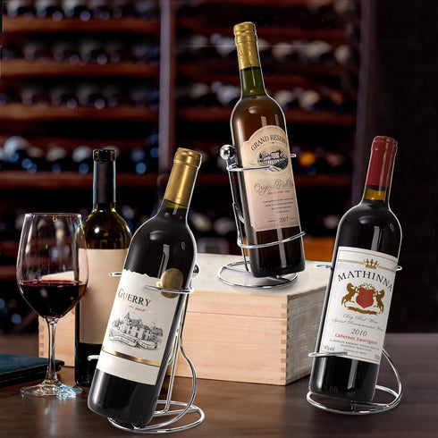 4 Packs Countertop Wine Rack, Silver Metal Small Wine Holder, Floating Wine Bottle Holder for Wine Bottle Storage, Cabinet, Pantry, Unique Tableto...