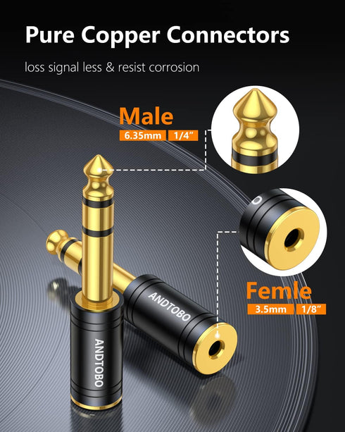 ANDTOBO 1/4''(6.35mm) Male to 1/8'' (3.5mm) Female Stereo Audio Jack Pure Copper Adapter for Headphone, Amp, 1 Pack-Black...