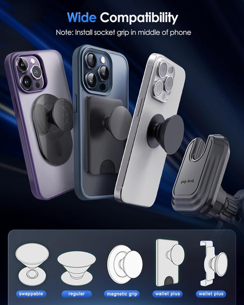 pop-tech Car Vent Phone Mount: Cell Phone Holder for Thick Socket Grip & iPhone 15 Samsung Case Magsafe Card Holder, Universal Hook Clip Mount for...