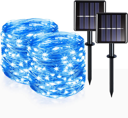 suddus 2 Pack 33ft Solar Fairy String Lights Small, 100 Led Blue Solar Fairy Lights Outdoor, Solar Christmas Lights Copper Wire for Trees Garden P...