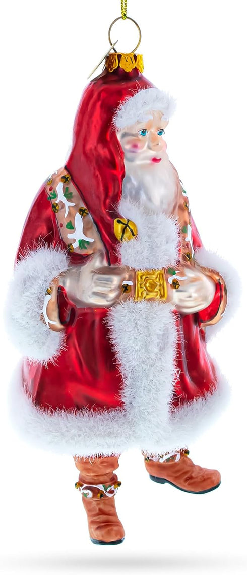 Santa in Fur Coat Glass Christmas Ornament...