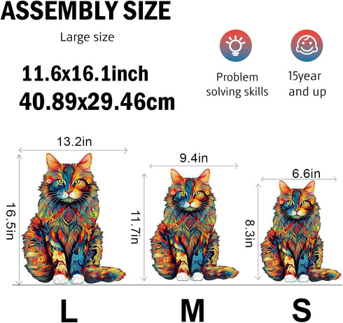 Wooden Puzzle for Adults, Cat Wooden Jigsaw Puzzles for Adults, Unique Animal Shape Wood Cut Puzzles for Family Friend(S-8.3 * 6.6in-80pcs)...