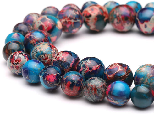 Youngbling Natural Gemstone Beads for Jewelry Making,8mm Blue Imperial Jasper Polished Round Smooth Stone Boho Beads,Genuine Real Stone Beads for ...