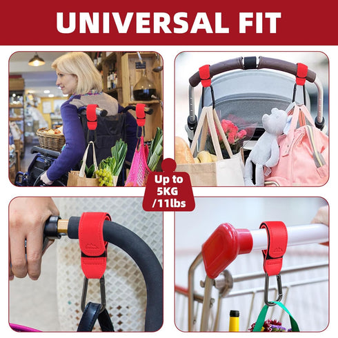 Baby Stroller Hooks Bag Hooks for Hanging Diaper Bags MultiPurpose Hooks for Grocery Shopping Bags Premium Vegan Leather Pram Straps 2 Pcs (red)...
