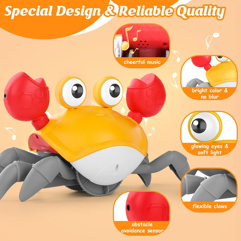 Crawling Crab Baby Toy, Tummy Time Toy for Toddler & Newborn, Light-Up Walking Dancing Moving Crab with Music & Obstacle Avoidance, Infant Recharg...