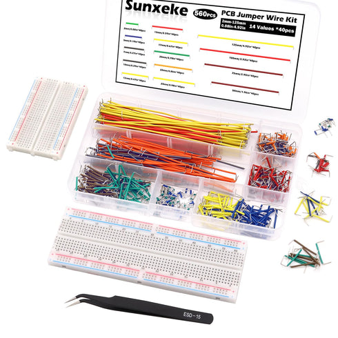 560Pcs Breadboard and Jumper Wire kit PCB Circuit Board Assortment 14 Different Lengths with Tweezers,breadboard and Plastic Box...