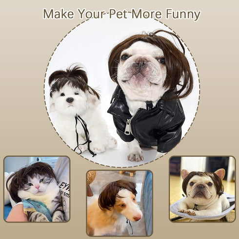 Dog Costume Cat Apparel Dog Toys Curly Braids Headgear Wigs Styling Cute Funny Pet Hair Accessories (flax)...