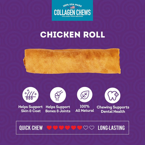 USA Collagen Rolls 6-7" Dog Chew Treats - Chicken Marinade Flavor, 4 Count/1 Pack...