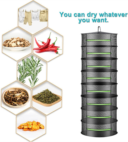 2ft Herb Drying Rack Net Mesh with Green Zippers Hydroponics,Bonus Hook Drying Rack Herbs for Plant Bud Seed, Mesh Hanging Plant Dry,Herb Dry Net ...