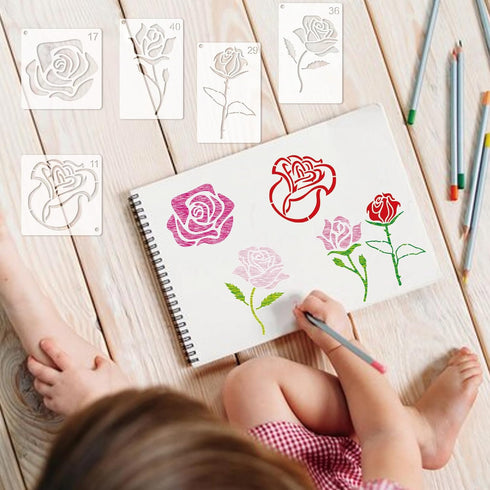 40pcs Rose Stencils for Painting on Wood Crafts Reusable Tiny Flower Stencil Art Paint on Wall Canvas Pattern Paint Floral Stencils for Card Makin...