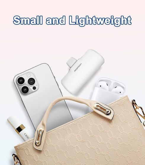 Small Portable Charger for iPhone,5000mAh Mini Power Bank with Built in Cable/Metal Stand,External Cute Battery Pack Compatible with iPhone 14/13/...