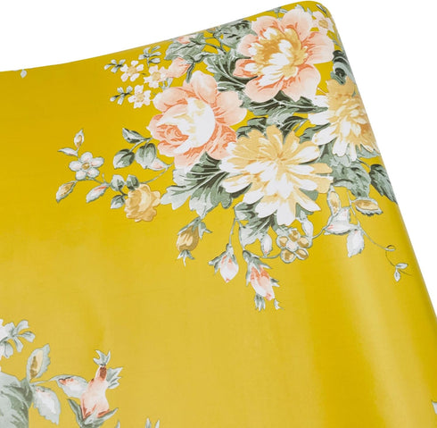 Yifely Vintage Peony Floral Shelving Paper Dark Yellow Peel & Stick Shelf Liner Dresser Drawer Sticker 17.7 Inch by 9.8 Feet...