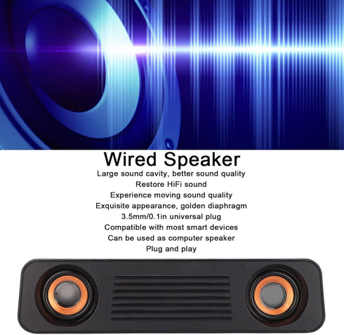 Portable HiFi Sound Wired Computer Sound Bar, USB Powered 3.5mm Audio Jack 60Hz-20kHz Speaker for Desktop, Laptops, Phones, Tablets, Xbox, Noteboo...