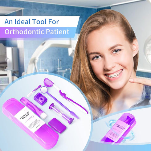 Annhua Braces Kit Cleaning Tools Boxed 8 Pack for Orthodontic, Portable Travel Dental Pick Tool Set for Braces, Interdental Brush, Ortho Wax, Flos...