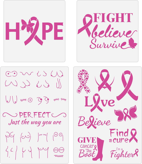 Cancer Awareness stencil,Pink Ribbon Stencils,Heart Cancer Ribbons,Reuseable Stencil Templates for Painting on Paper,Wood,Tile,Canvas,Floor and Wa...