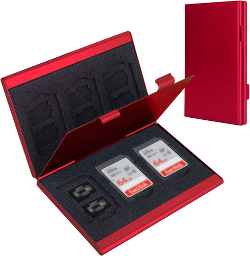 SD Card Holder, SD Card Case, LAVILI CF Memory Card Holder Case Aluminum Alloy Hard Shell, Double-Layer Capacity for 6SD Cards and 12 TF Cards Red...