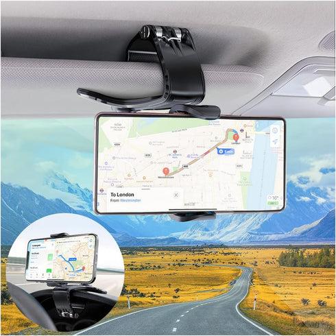 AUKEPO Car Phone Holder Mount, Clip On Dashboard Rearview Mirror, 360 Degree Rotation Cell Phone Stand, Ultra Stable and Non-Slip, Compatible with...