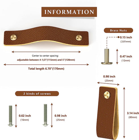 Leather Drawer Pulls, Leather Cabinet Handles 6-Pcak 5in, Soft Handles Hole Pitch Adjustable, Suitable for Living Room Bedroom Kitchen,MYW...