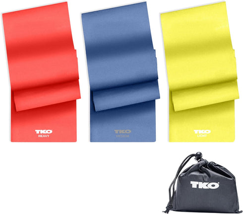 TKO Resistance Bands Set - 3 Pack - Flat Elastic Exercise Gear for Women, Men - Fitness, Workout, Light, Medium, Heavy Levels...