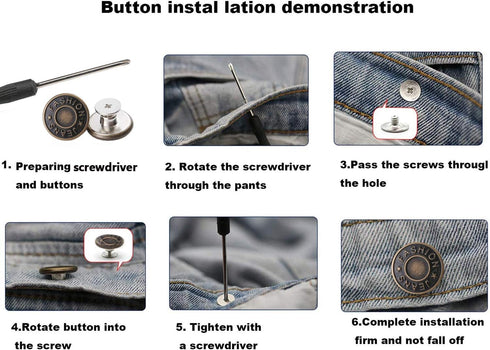 GIYOMI 20mm&17mm Perfect Fit Instant Button,12 Sets Nailess Removable Metal Buttons Replacement Repair Combo Thread Rivets and Screwdrivers, Insta...