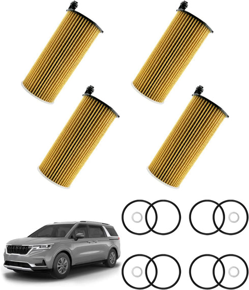 4 Pack 26320-3N000 Oil Filter Fit for Kia Carnival 3.5L Engine 2021 2022 with O-rings and Drain Plug Gaskets...