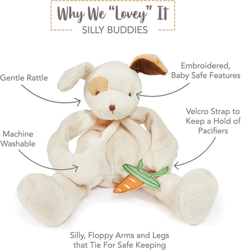 BUNNIES BY THE BAY "Skipit Puppy Silly Buddy - Animal Pacifier Holder Plush Toy with Velcro Loop Attachment - 10" (25cm) Size...