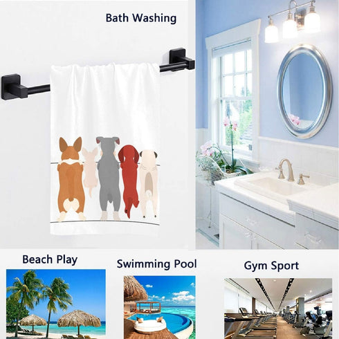 Naanle Lovely Standing Small Dogs Front and Back Border Set Soft Guest Hand Towels Multipurpose for Bathroom, Hotel, Gym and Spa (16" x 30",White)...