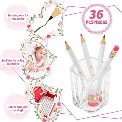 36 Pieces Bridal Shower Pencils Golf Pencils with Erasers Half Pencils Pre Sharpened 4 Inch Wedding Pencils 2 HB Mini Hexagon Pencils for Kids Bab...