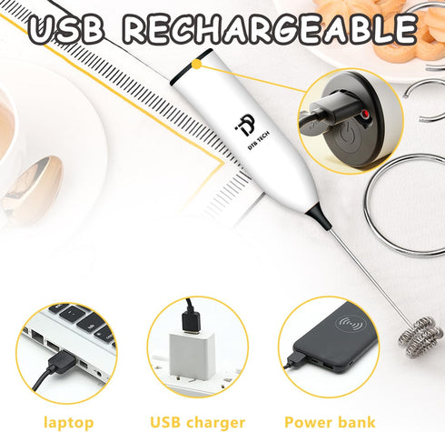 DOUBLE WHISK Powerful Milk Frother Handheld Foam Maker, Mini Whisk Drink Mixer Blender for Coffee, Cappuccino, Latte, Matcha, Hot Chocolate, With ...