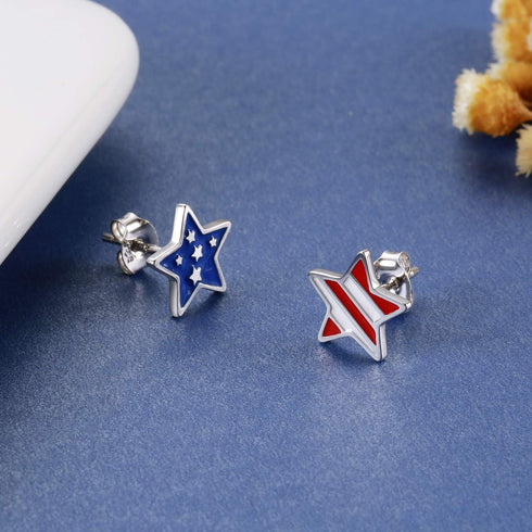 Silver USA American Flag Earrings - S925 Patriotic Stud Earrings Fourth of July Independence Day Jewelry Gifts for Women(Star1)...