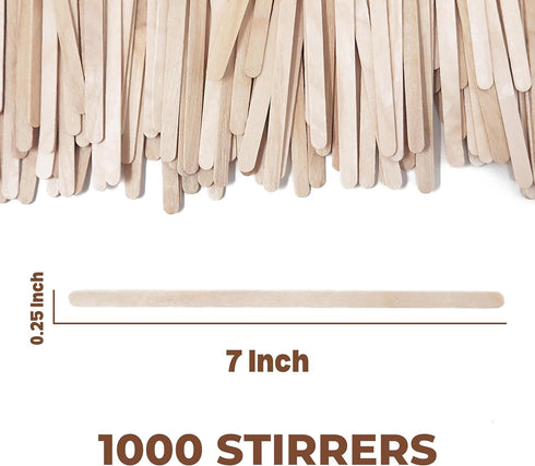 Makerstep Birch Wood Coffee Stirrers, 7 Inch Coffee Stir Sticks (1000 Pack) Eco-friendly, Sturdy Wooden Sticks. Splinter Free, Round End. Great Fo...
