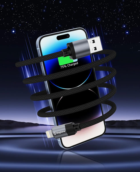 Magnetic iPhone Charger Cord 5ft Coiled, USB A to Lightning Cable Fast Charging Nylon Braided - MFi Certified Compatible with iPhone 14 13 12 11 P...