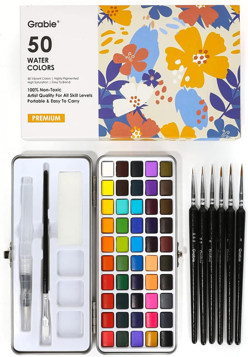 Watercolor Paint Set, Great for Painting, 50 Colors, Detail Paint Brush Included, Art Supplies, for Artists, Amateur Hobbyists and Painting Lovers...