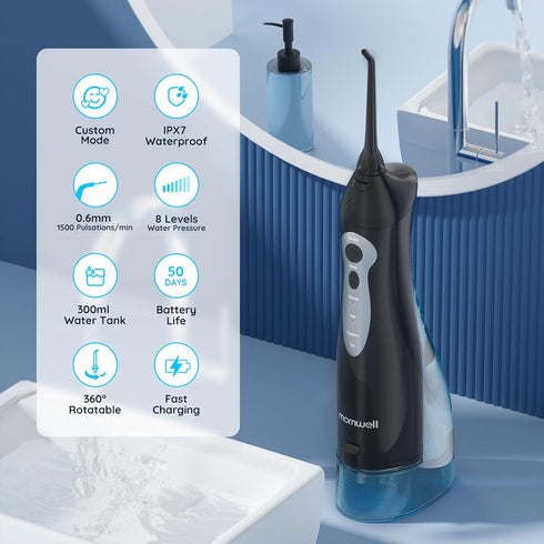 Mornwell Water Dental Flosser Teeth Pick, Portable Cordless Water Flossers Oral Irrigator 300ML Water Tank Rechargeable Home Travel Lrrigation Cle...