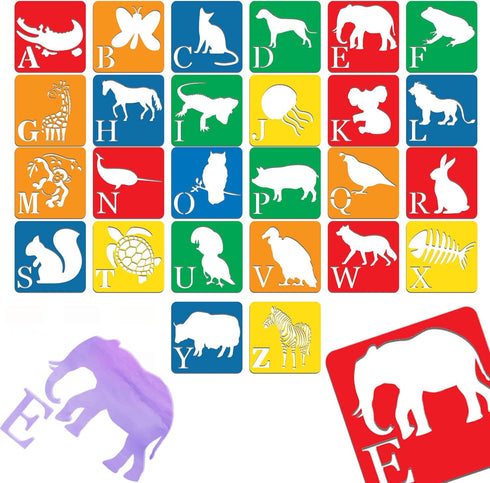 Pack of 26 Stencils for Kids | Animal Shape Stencils with Alphabet Letters | Kids Stencils for Drawing | Drawing Stencils for Kids Ages 4-8 | Kids...
