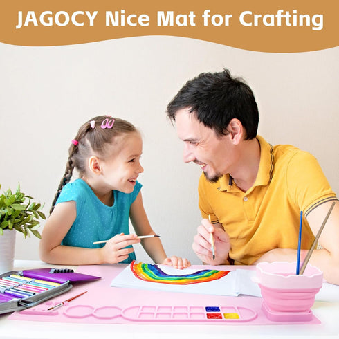 Silicone Craft Mat with Collapsible Cup - 20"X16" Non-Stick Surface for Painting, Sculpting, and Resin Hot Glue Projects-Ideal for Adults and Kids...