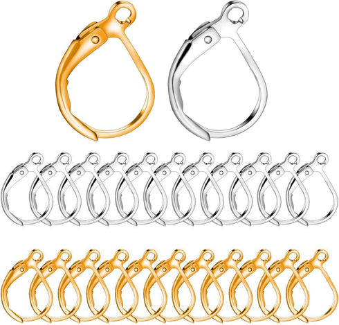 BronaGrand 100pcs Lever Back Earring French Hook Ear Wire Open Loop for Jewelry Making,Gold and Silver...