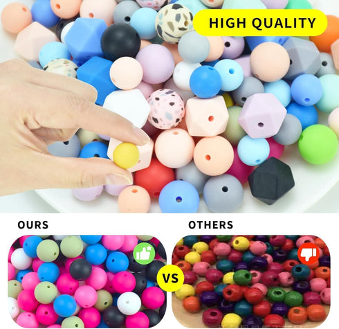 130PCS Silicone Beads for Keychain Making Kit 15mm Silicone Beads Bulk Round Rubber Beads Loose Beads for Pens DIY Necklace Bracelet Making (Straw...