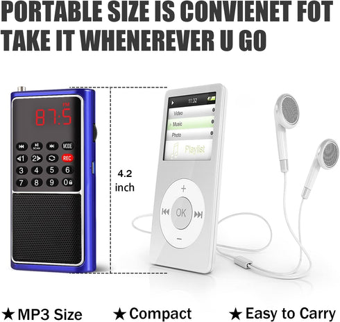 Leting Portable Radio with Mp3 Speaker, Radios Porable FM, Radio Support Tf Card/USB/Music Recording, Emergency Radio Rechargeable Battery Powered...