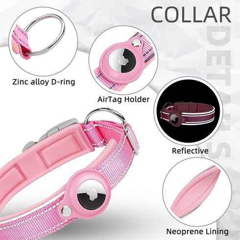 AirTag Dog Collar, Reflective Apple Air Tag Dog Collar, Padded Dog Collars with AirTag Holder Case, Adjustable Air Tag Pet Collar for Small Medium...