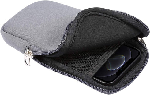 Neoprene Shock Absorbing Proof Pouch Large Cell Phone Sleeve Case Cover w Zipper/Neck Strap for Samsung Galaxy Note 20 Ultra 5G, Note 10+,S20 Plus...