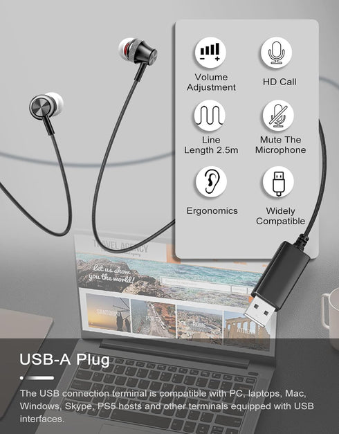 USB Headphone for PC with Mic,USB Headset with Microphone Mute Function&Volume Control with Heavy Stereo for Office Live Broadcast YouTube Video S...