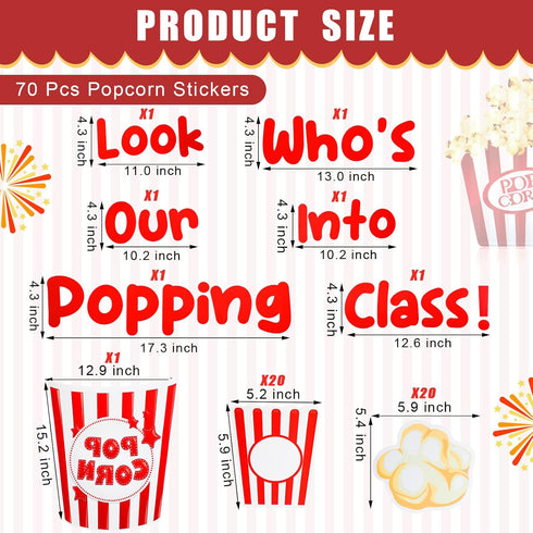 Glenmal 70 Pcs Popcorn Stickers Popcorn Accents with 6 Marking Pens Popcorn Box Back to School Classroom Bulletin Border Decoration for Class Blac...