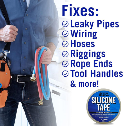Better Boat Heavy Duty Silicone Tape Plumbing Self Fusing Plumbing Tape Silicone Water Pipe Rubber Tape Hose Repair Water Seal Fusion Coax Seal El...