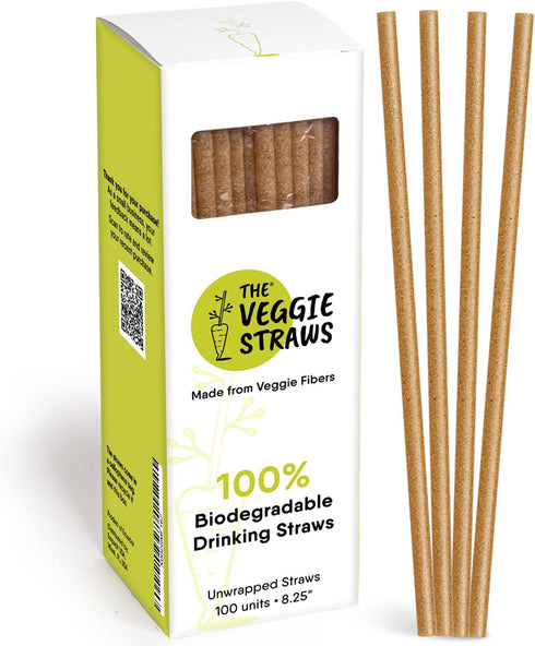 – 100 PCS of 8.25 Inches Unwrapped Biodegradable Straws – Made of Vegetable Fibers, Best Environment Friendly Drinking Straws for Hot and Cold Bev...