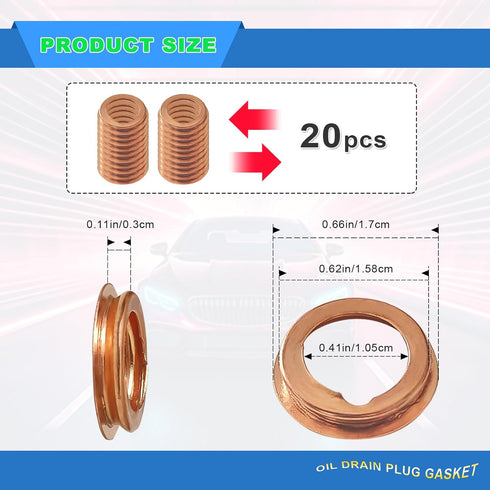 20Pcs Oil Drain Plug Gasket, Copper Crush Washer Compatible with Nissan/Infiniti G35 G37 Nissan - Rogue Sentra Xterra Altima Frontier Armada Jukes...