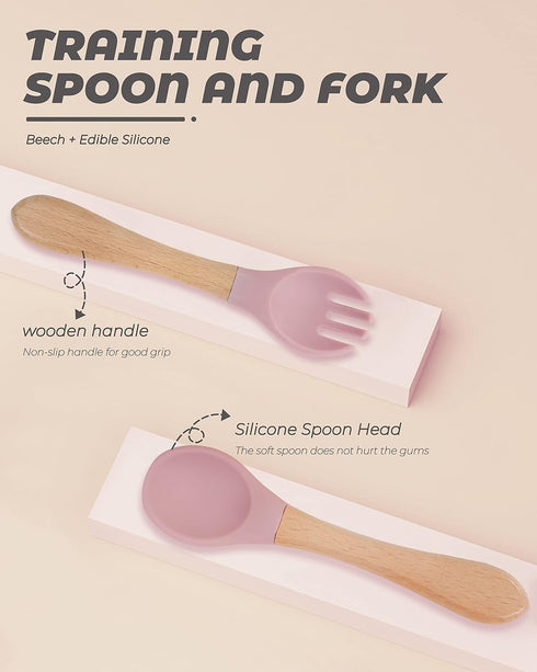 10 Pieces Bamboo Baby Spoons & Baby Forks Set, Chewable Baby Utensils for Self-Feeding, Bamboo and Silicone Baby Utensils, Kids Utensils for Over ...