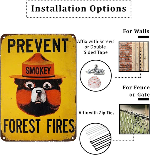 CCPARTON Smokey Bear Prevent Forest Fires Outdoors Metal Tin Sign Wall Decor Retro Metal Signs 8x12 Inch...