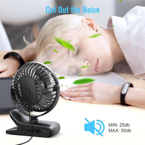 HONYIN 720° Rotation Small Desk & Clip on Fan with Sturdy Clamp, 3 Speeds, Quiet Little Personal Cooling Fan by USB Plug In, for Bedroom Office De...