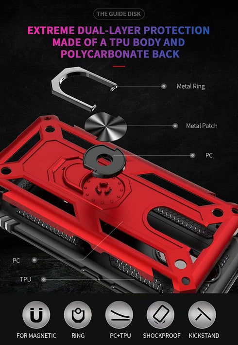 TJS Phone Case Compatible with LG Stylo 5/Stylo 5 Plus/Stylo 5V/Stylo 5X, Defender Metal Ring Magnetic Support Kickstand Heavy Duty (Red)...